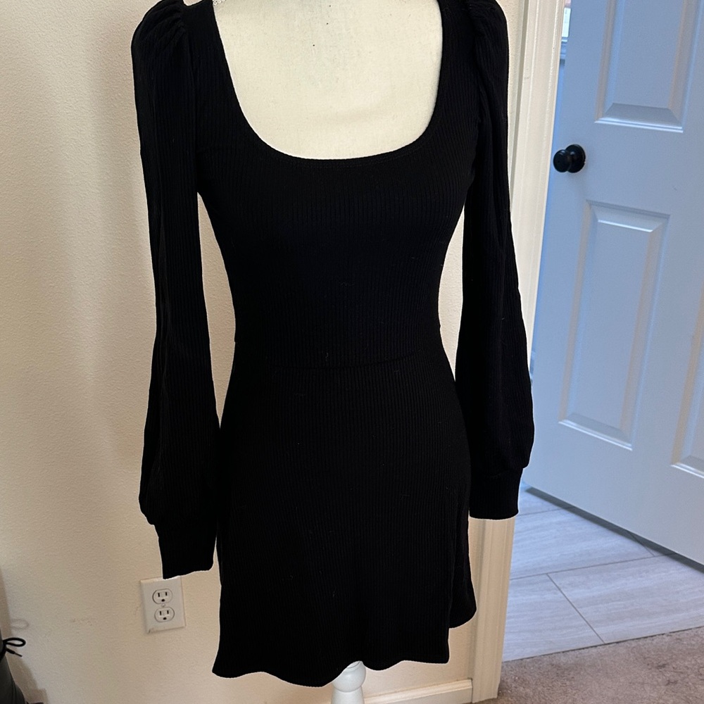 Reformation Black Mini Dress with Puff Sleeves
